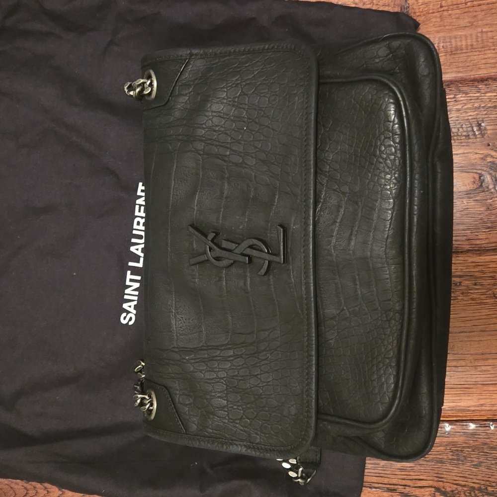 Saint Laurent Black Croc Embossed Nubuck Medium Niki Bag - Picture 3 of 11